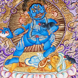Five Zambala Tibetan artwork with purple background and detailed wealth deities