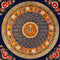 Tibetan mantra mandala artwork with sacred script and decorative floral borders