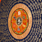 Tibetan mantra mandala artwork with sacred script and decorative floral borders