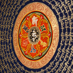 Tibetan mantra mandala artwork with sacred script and decorative floral borders