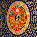 Tibetan mantra mandala artwork with sacred script and decorative floral borders