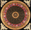 Tibetan mantra mandala artwork with gold script on black background