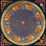 Tibetan mantra mandala with eight auspicious symbols and sacred script