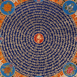 Tibetan mantra mandala with eight auspicious symbols and sacred script