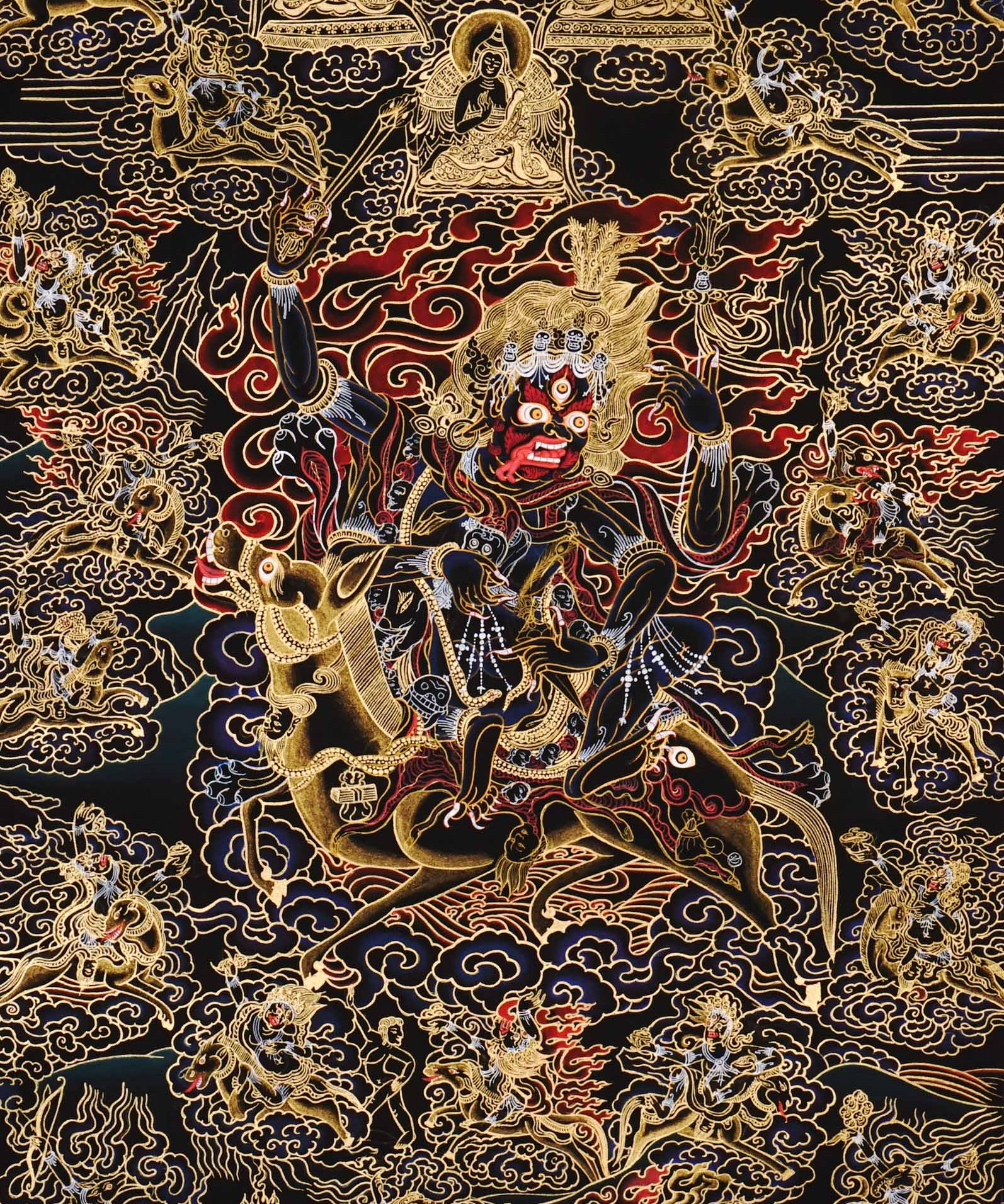 Vajrayana Buddhist Palden Lhamo thangka with sacred wrathful symbolism