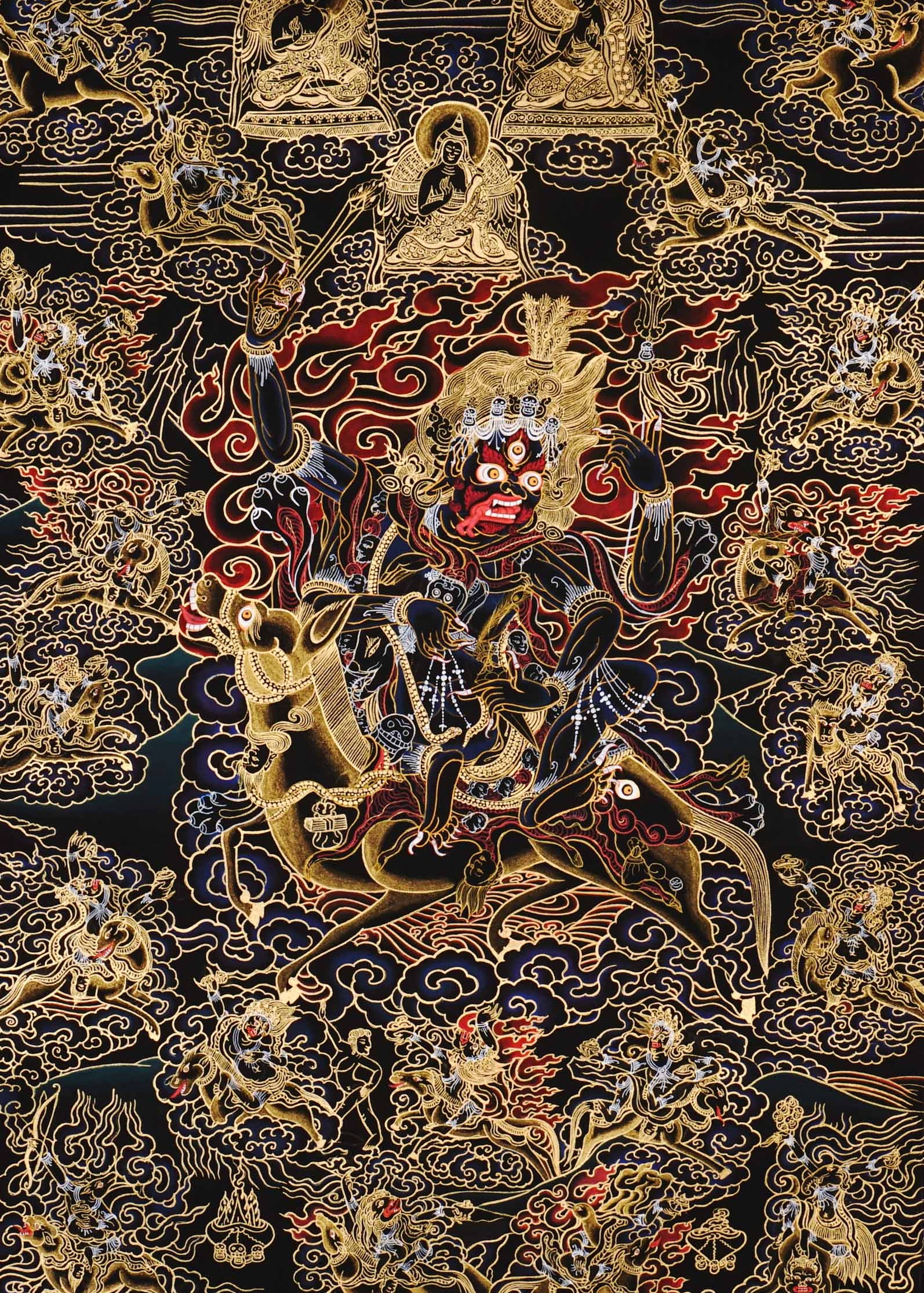 Vajrayana Buddhist Palden Lhamo thangka with sacred wrathful symbolism