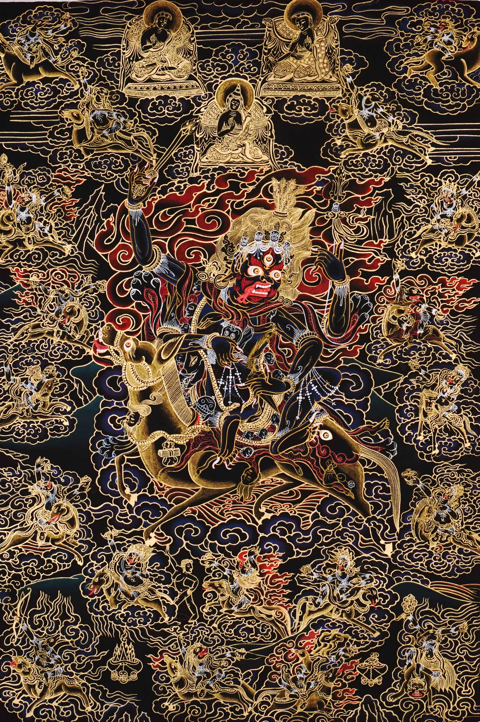 Vajrayana Buddhist Palden Lhamo thangka with sacred wrathful symbolism