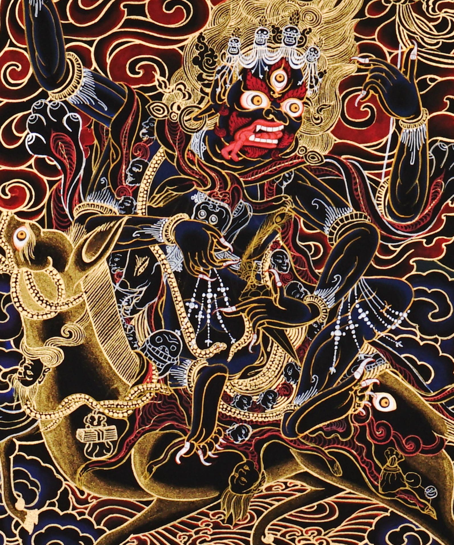 Vajrayana Buddhist Palden Lhamo thangka with sacred wrathful symbolism