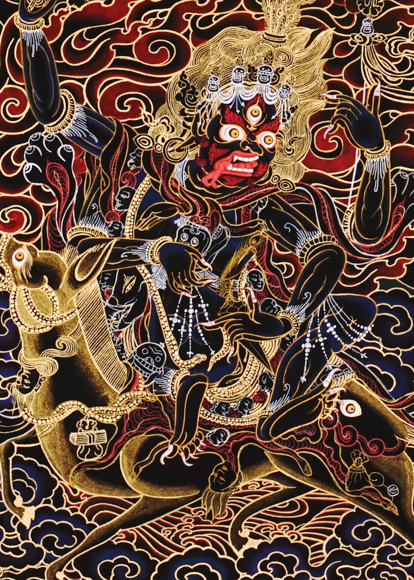 Vajrayana Buddhist Palden Lhamo thangka with sacred wrathful symbolism