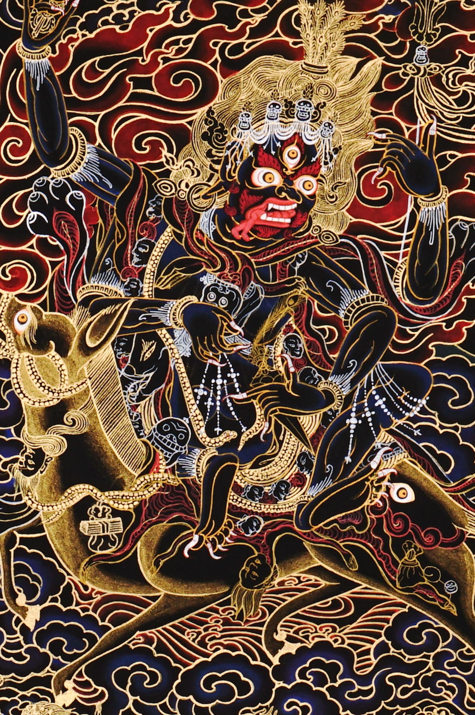 Vajrayana Buddhist Palden Lhamo thangka with sacred wrathful symbolism