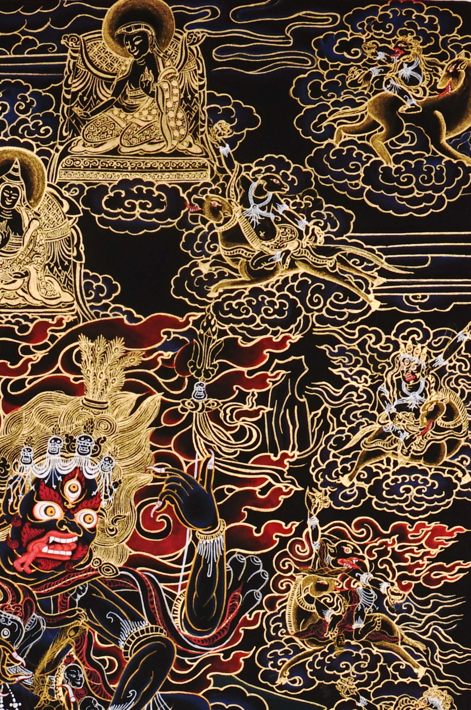 Vajrayana Buddhist Palden Lhamo thangka with sacred wrathful symbolism