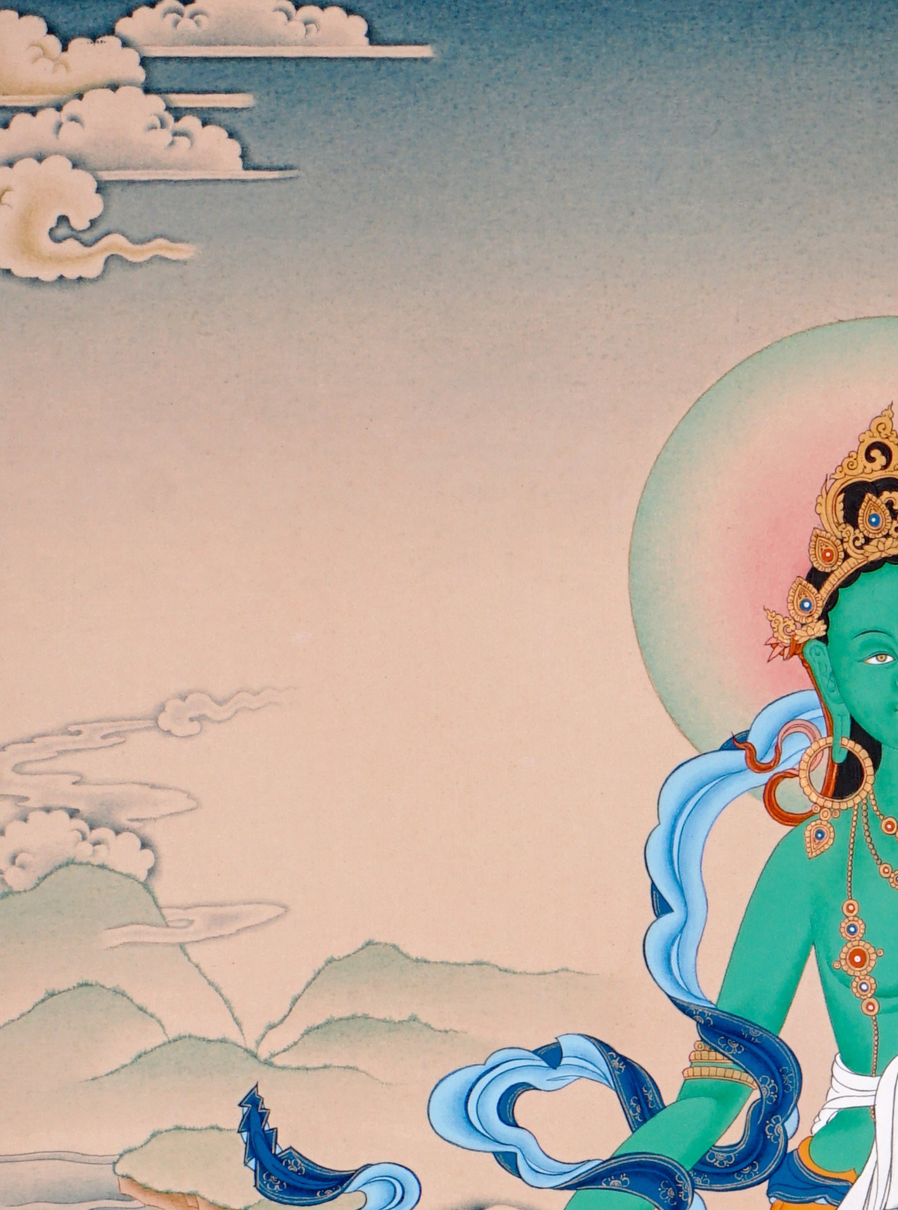 himalayan green tara thangka painting
