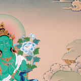 himalayan green tara thangka painting