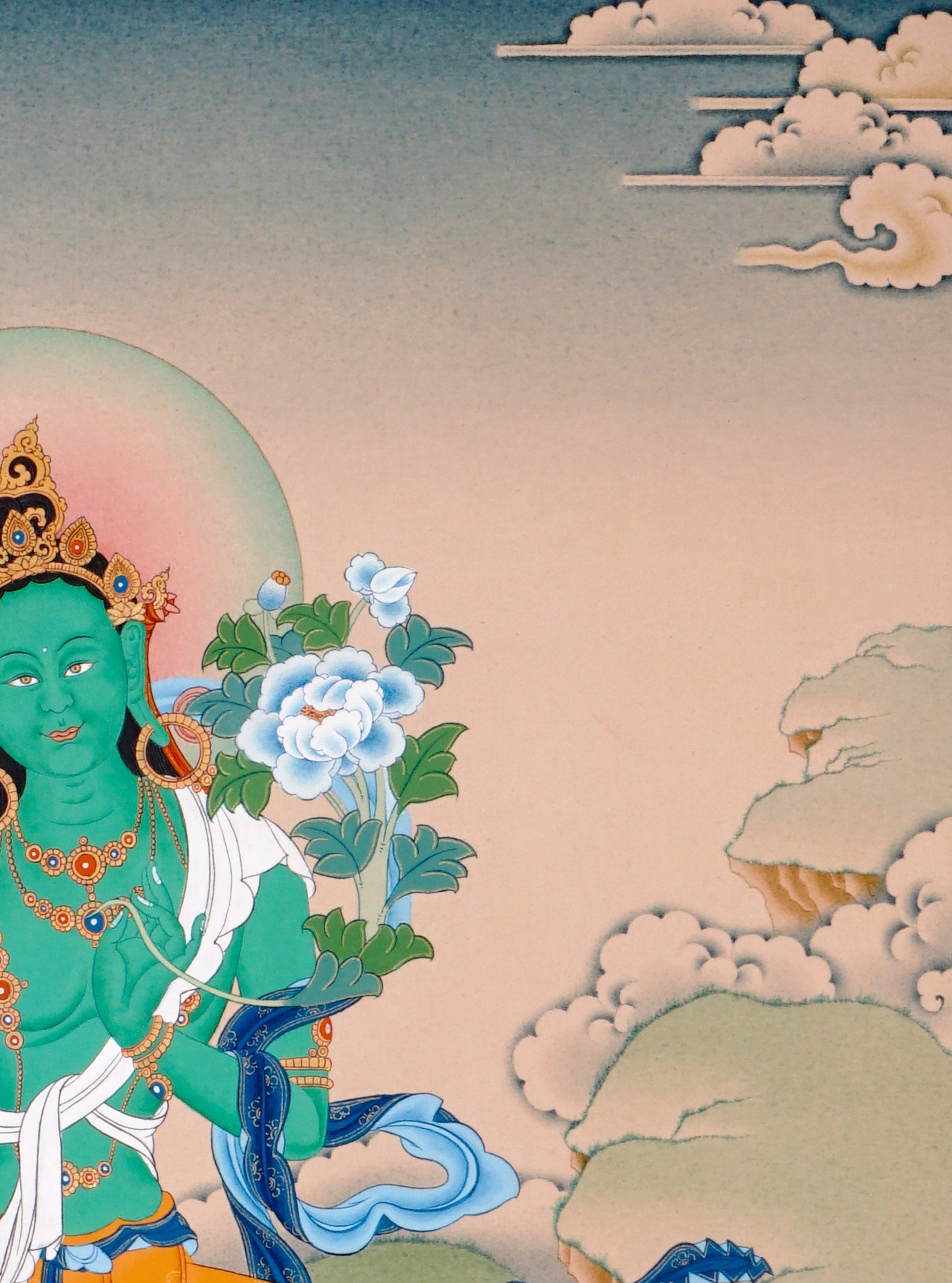 himalayan green tara thangka painting