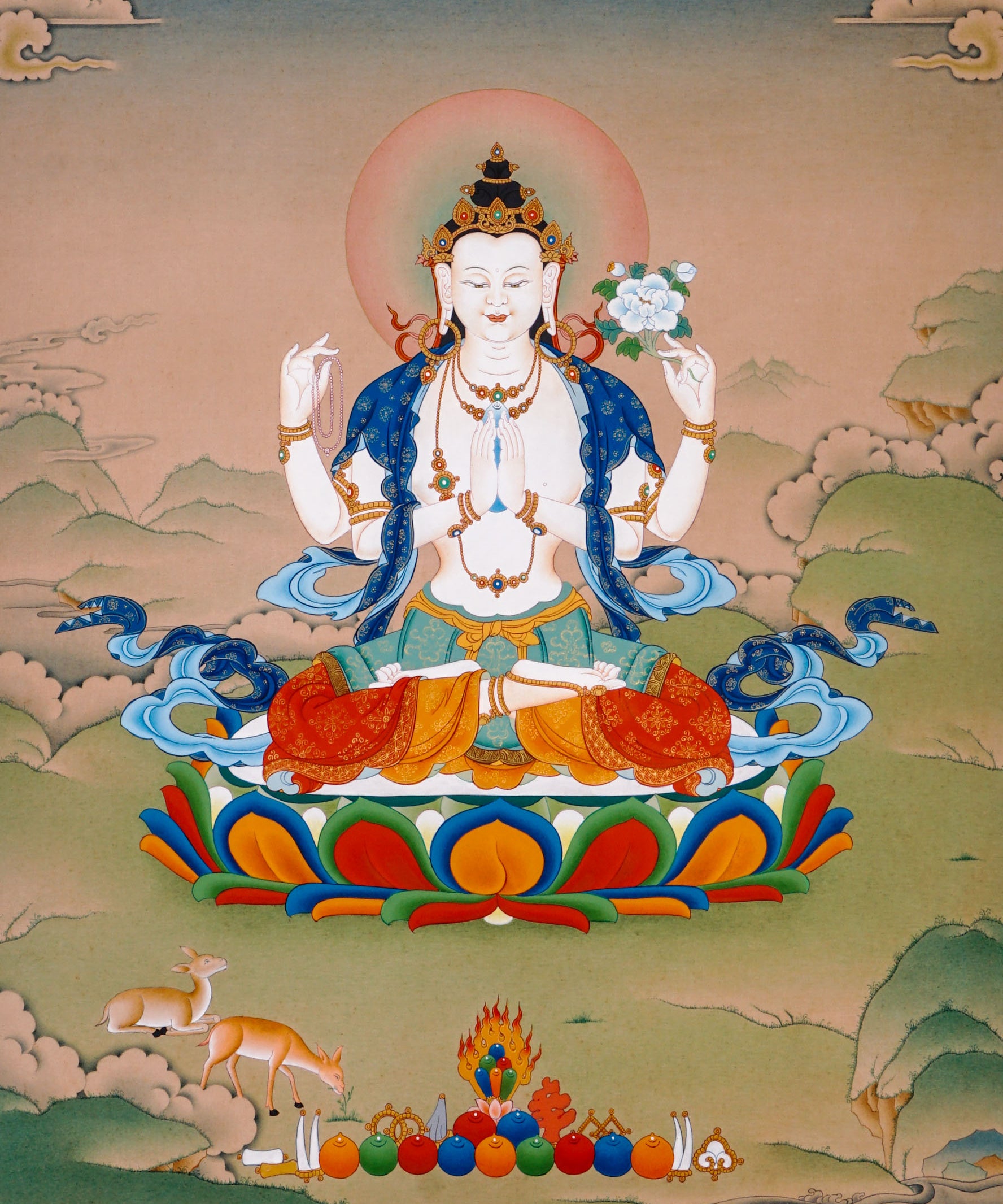 four armed avalokiteshvara thangka painting