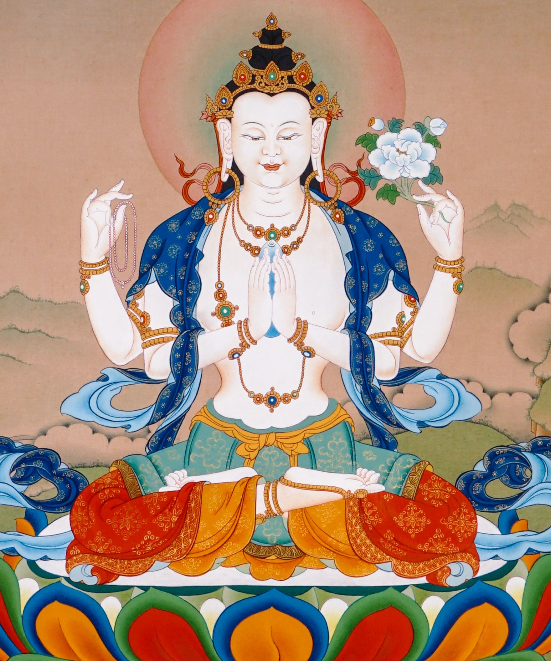 four armed avalokiteshvara thangka painting
