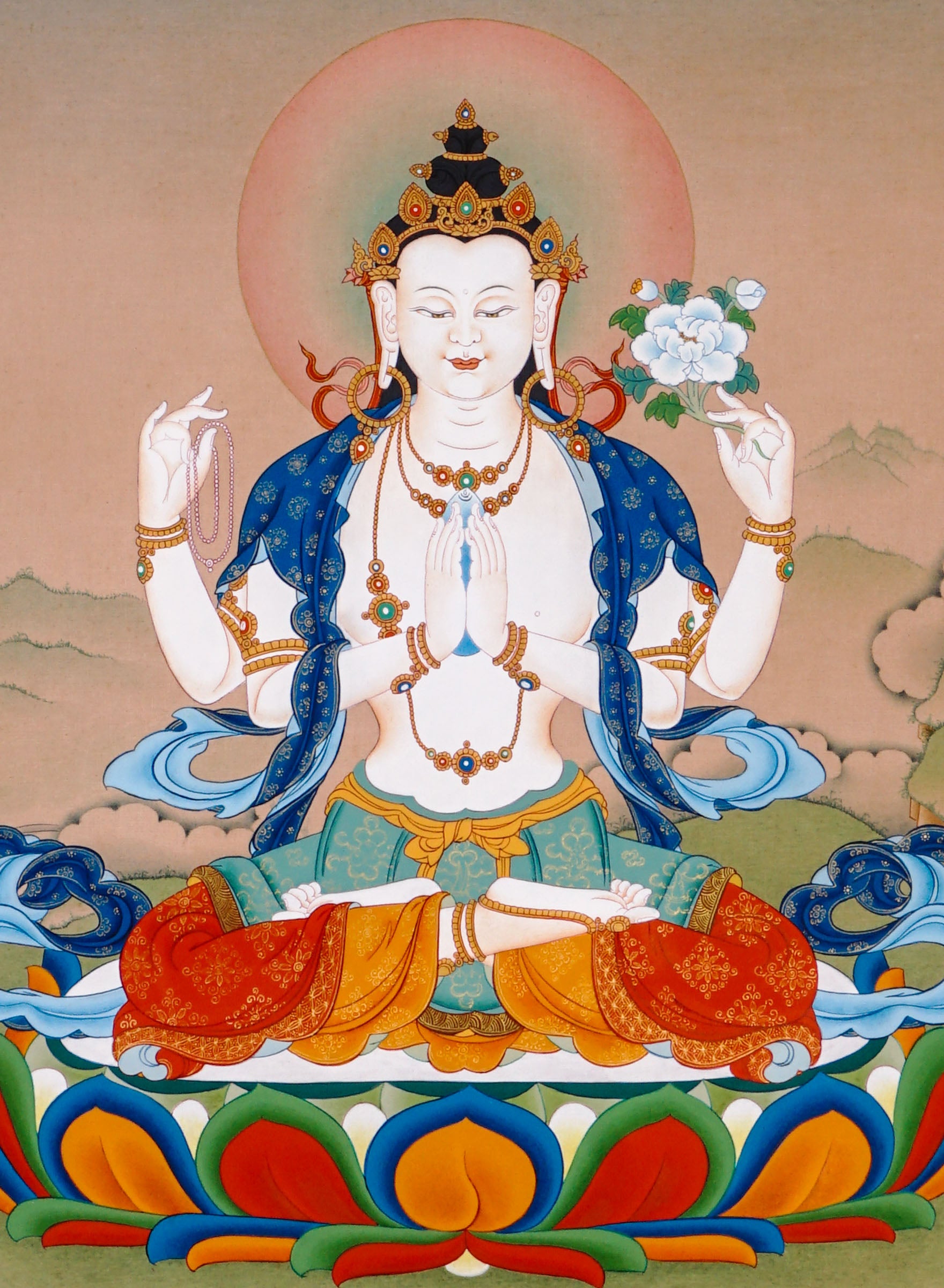 four armed avalokiteshvara thangka painting