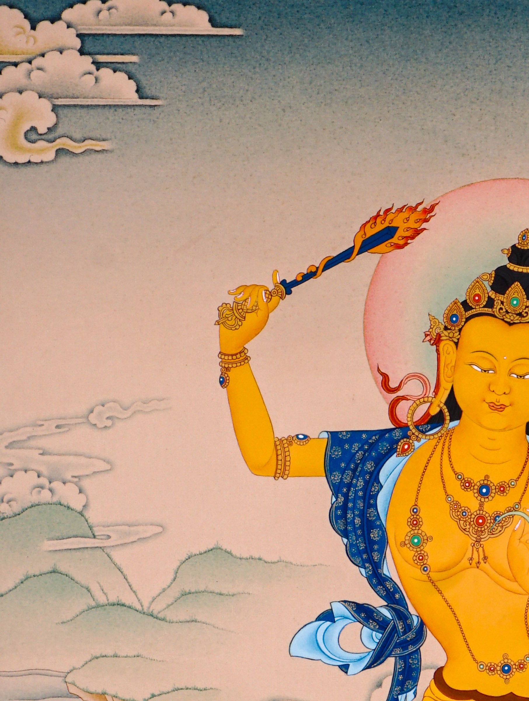 sacred himalayan manjushri painting with wisdom sword