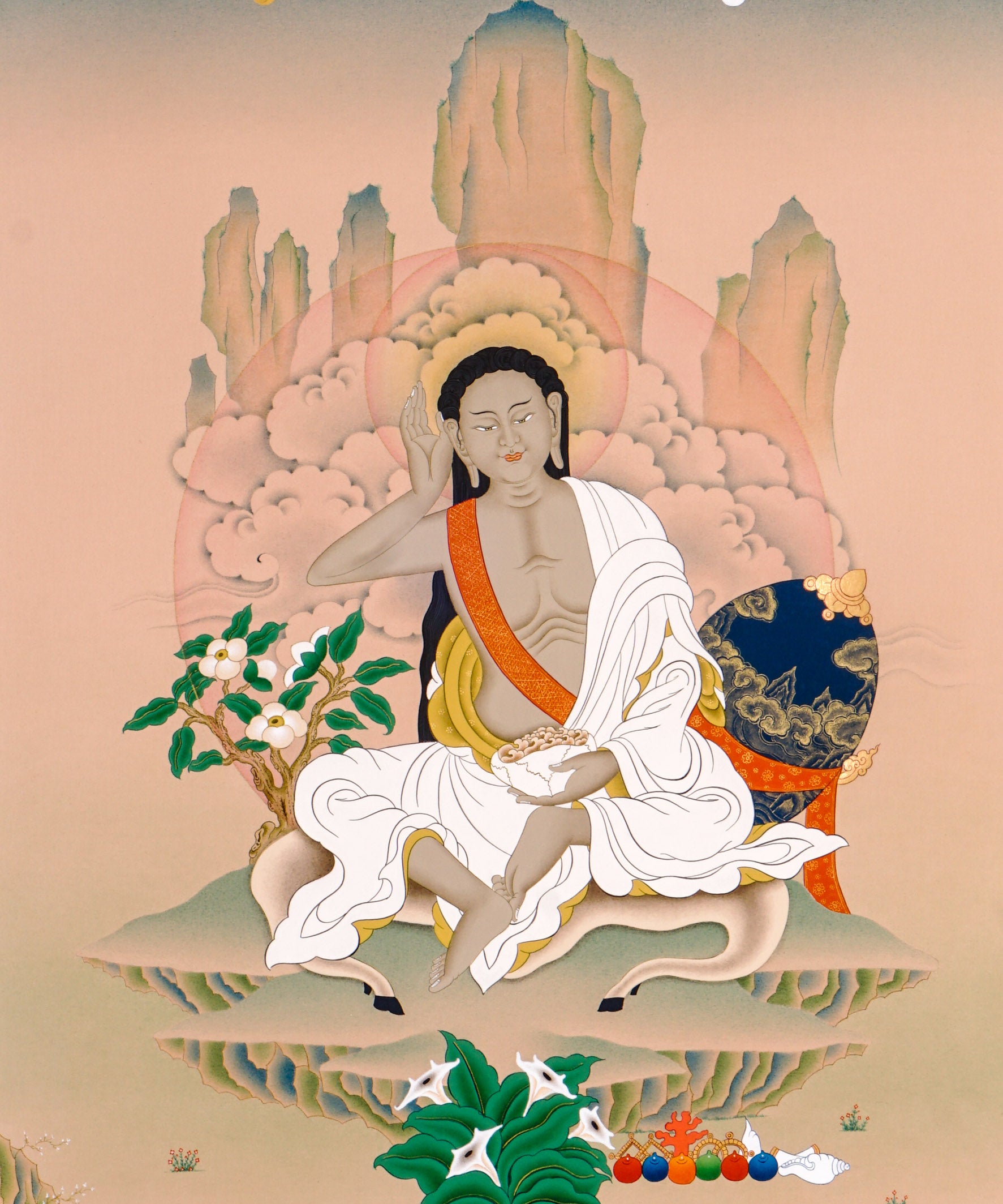 buddhist milarepa thangka art with meditation pose