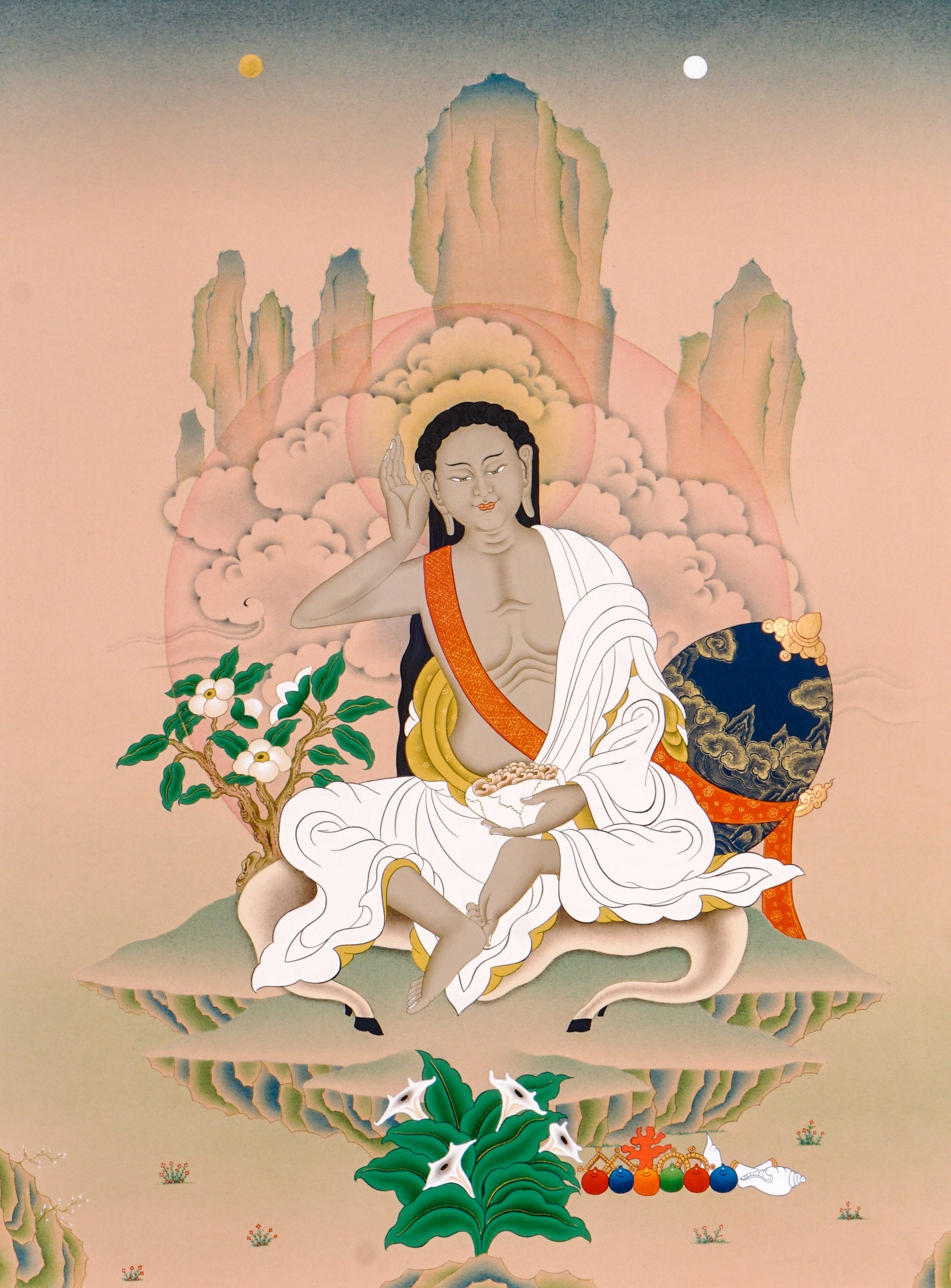 buddhist milarepa thangka art with meditation pose