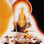 Serene Buddhist thangka painting of Kṣitigarbha Bodhisattva