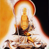Serene Buddhist thangka painting of Kṣitigarbha Bodhisattva