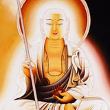 Serene Buddhist thangka painting of Kṣitigarbha Bodhisattva