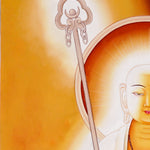 Serene Buddhist thangka painting of Kṣitigarbha Bodhisattva