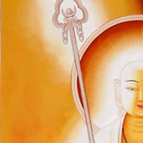 Serene Buddhist thangka painting of Kṣitigarbha Bodhisattva