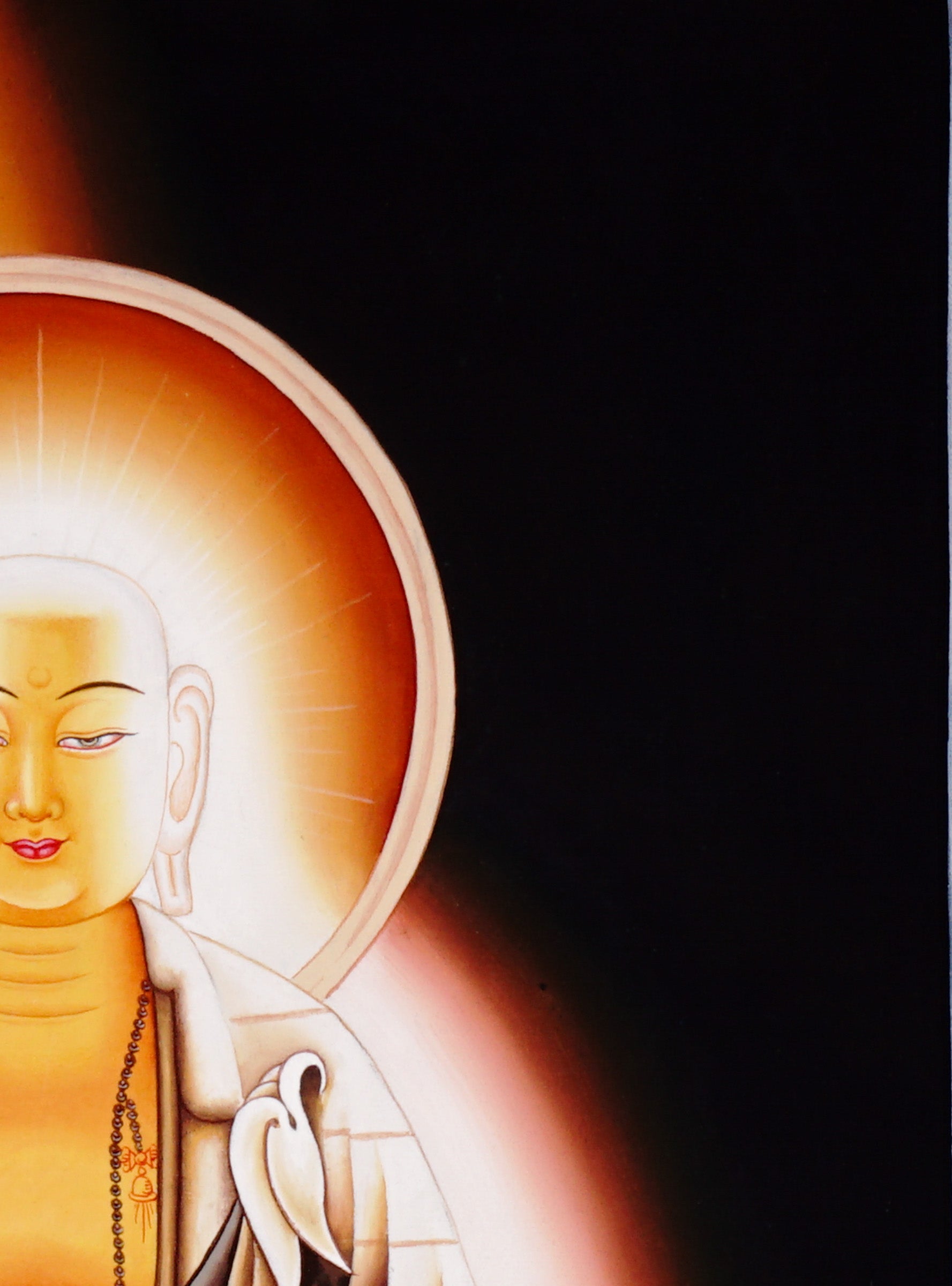 Serene Buddhist thangka painting of Kṣitigarbha Bodhisattva