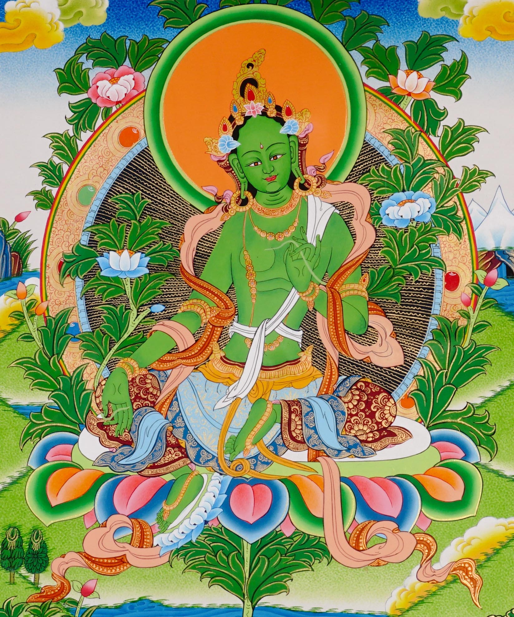 Sacred Green Tara thangka symbolizing compassion and protection