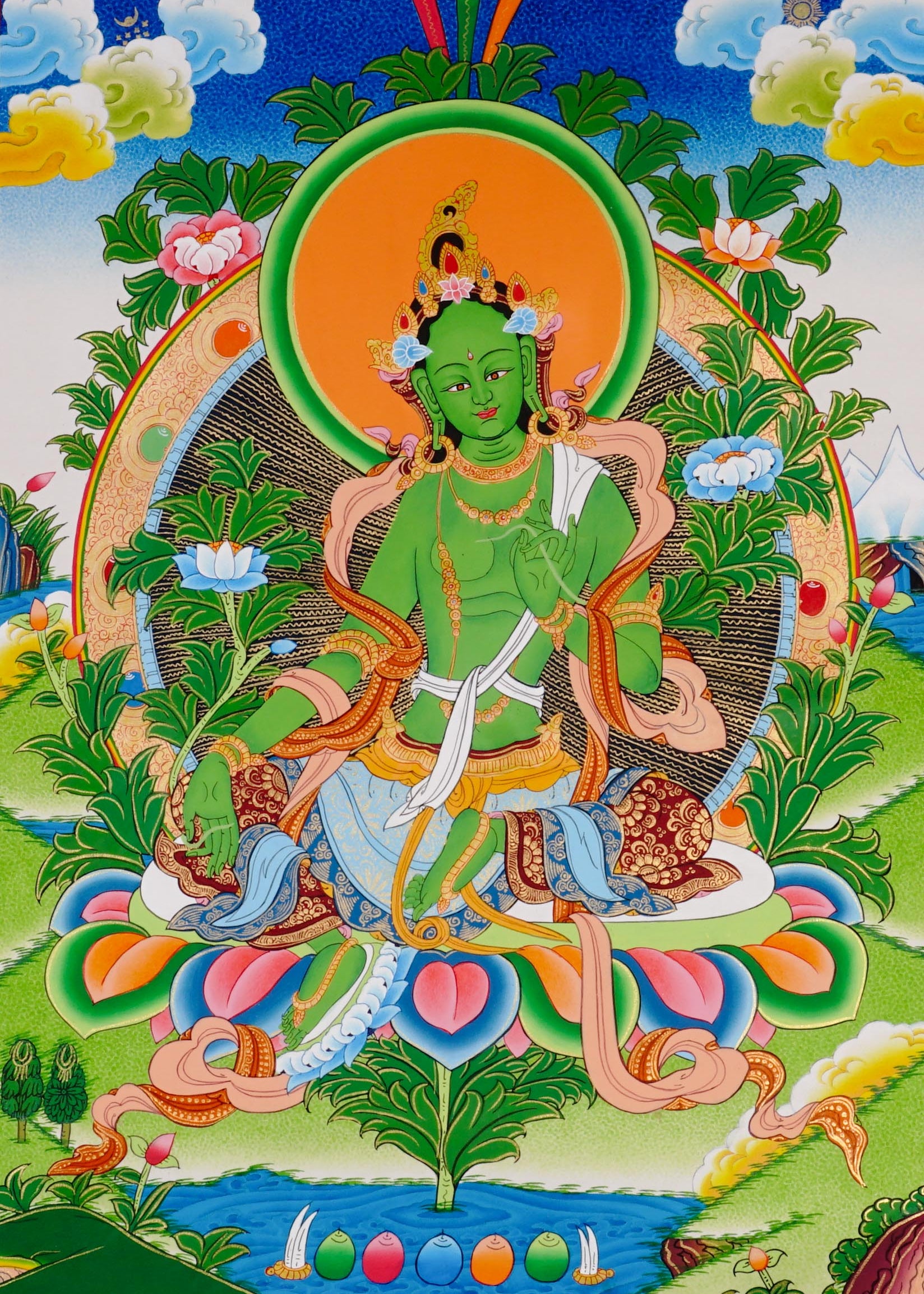 Sacred Green Tara thangka symbolizing compassion and protection