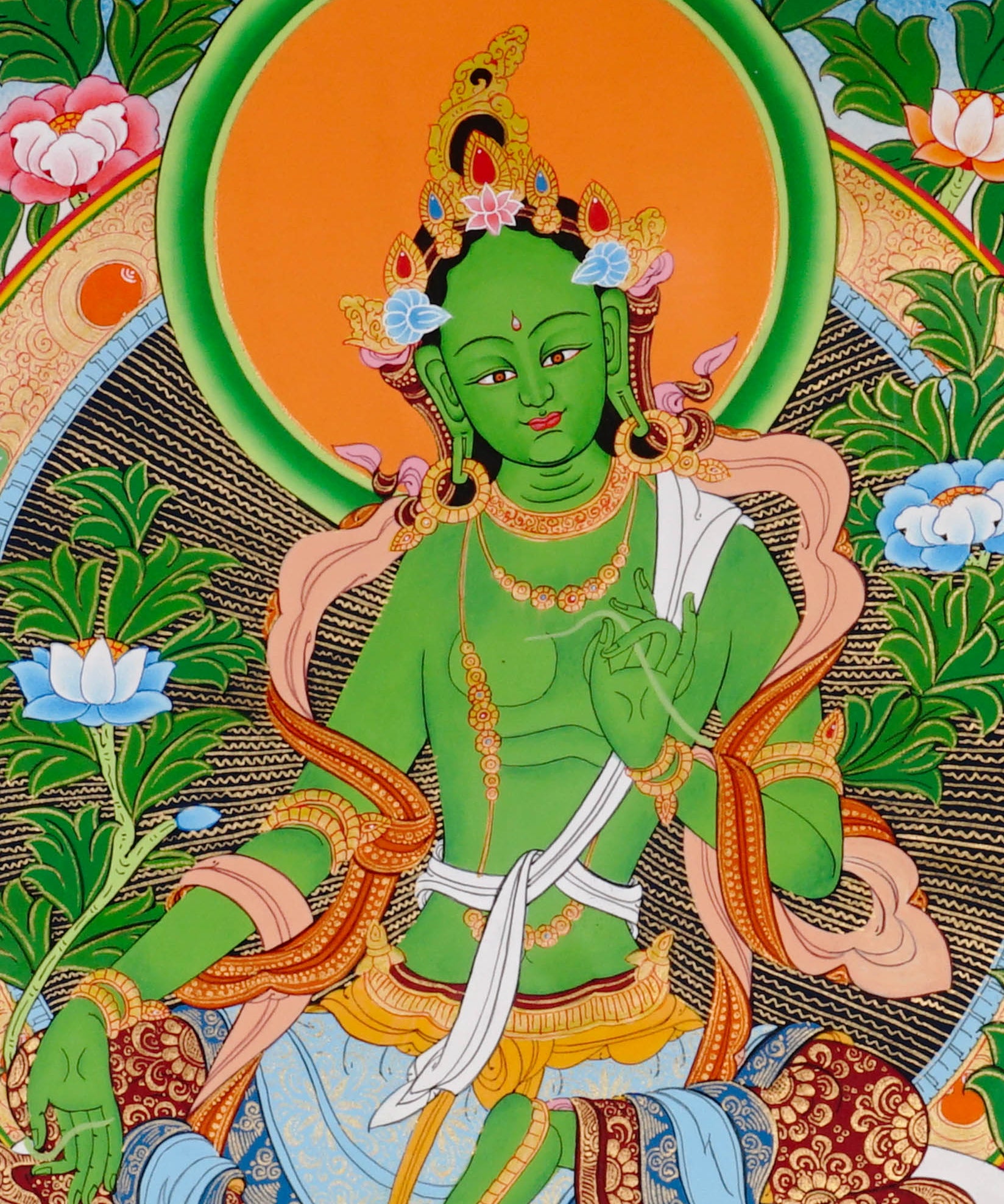 Sacred Green Tara thangka symbolizing compassion and protection