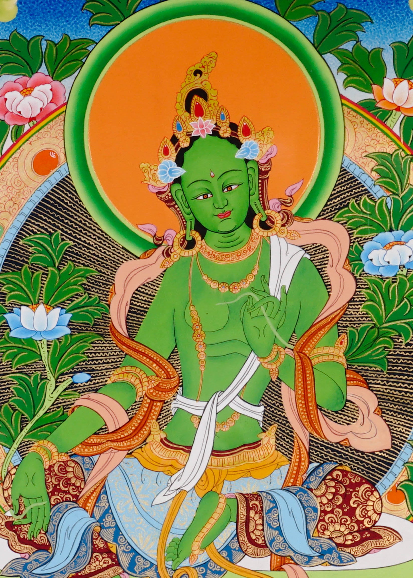 Sacred Green Tara thangka symbolizing compassion and protection