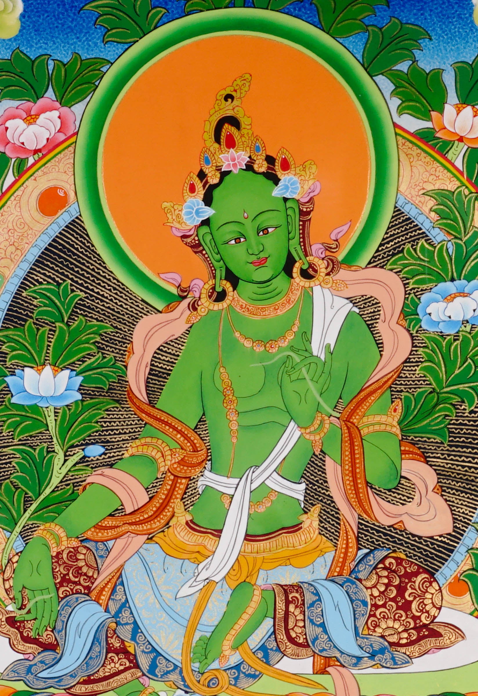 Sacred Green Tara thangka symbolizing compassion and protection