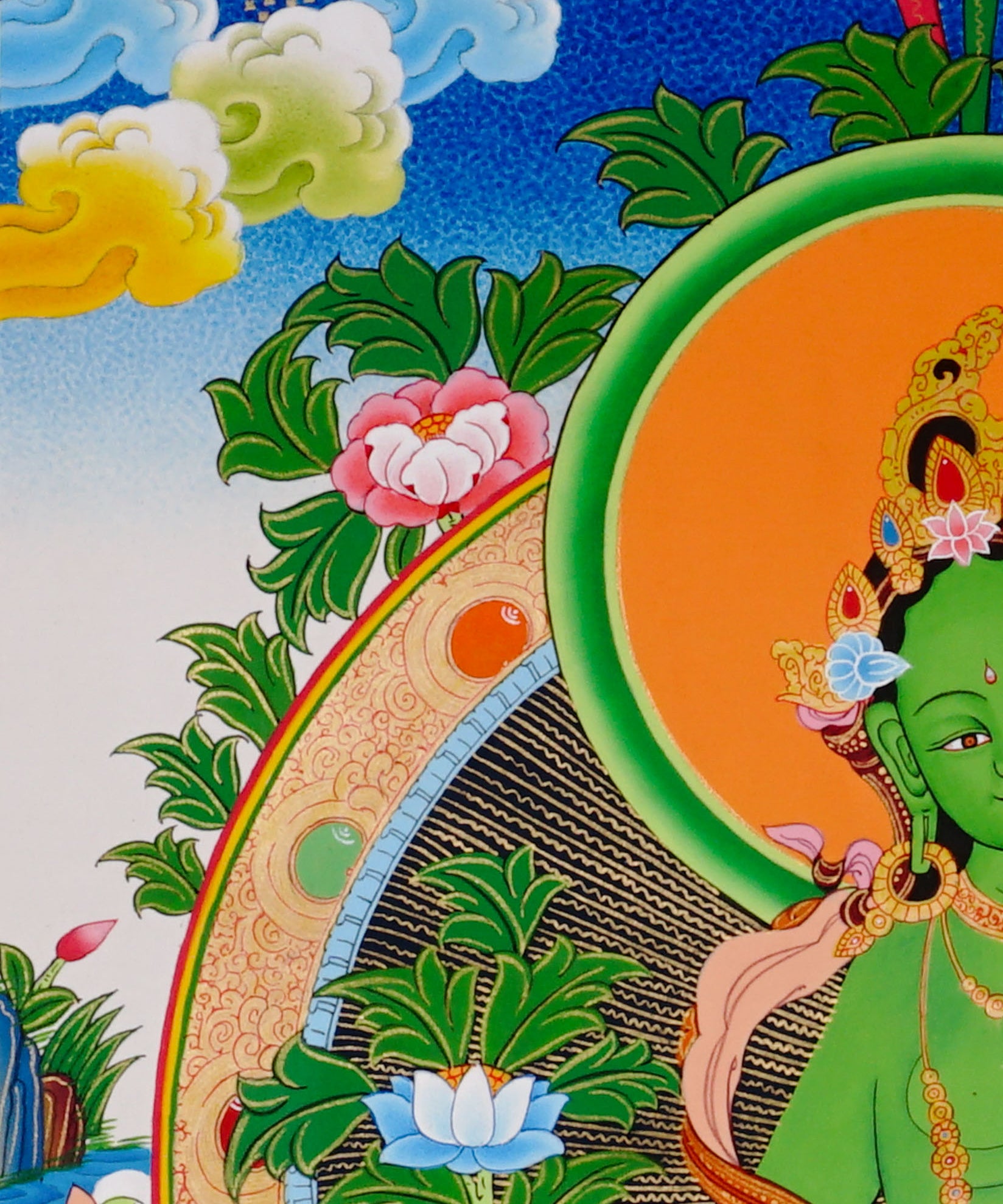 Sacred Green Tara thangka symbolizing compassion and protection