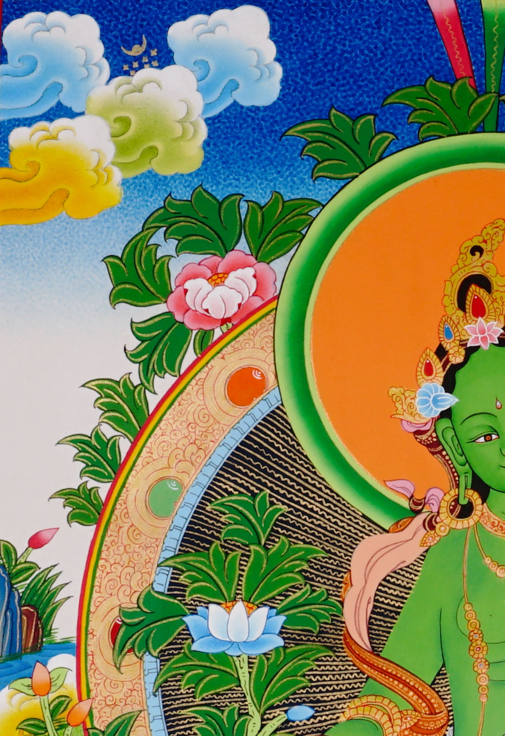 Sacred Green Tara thangka symbolizing compassion and protection
