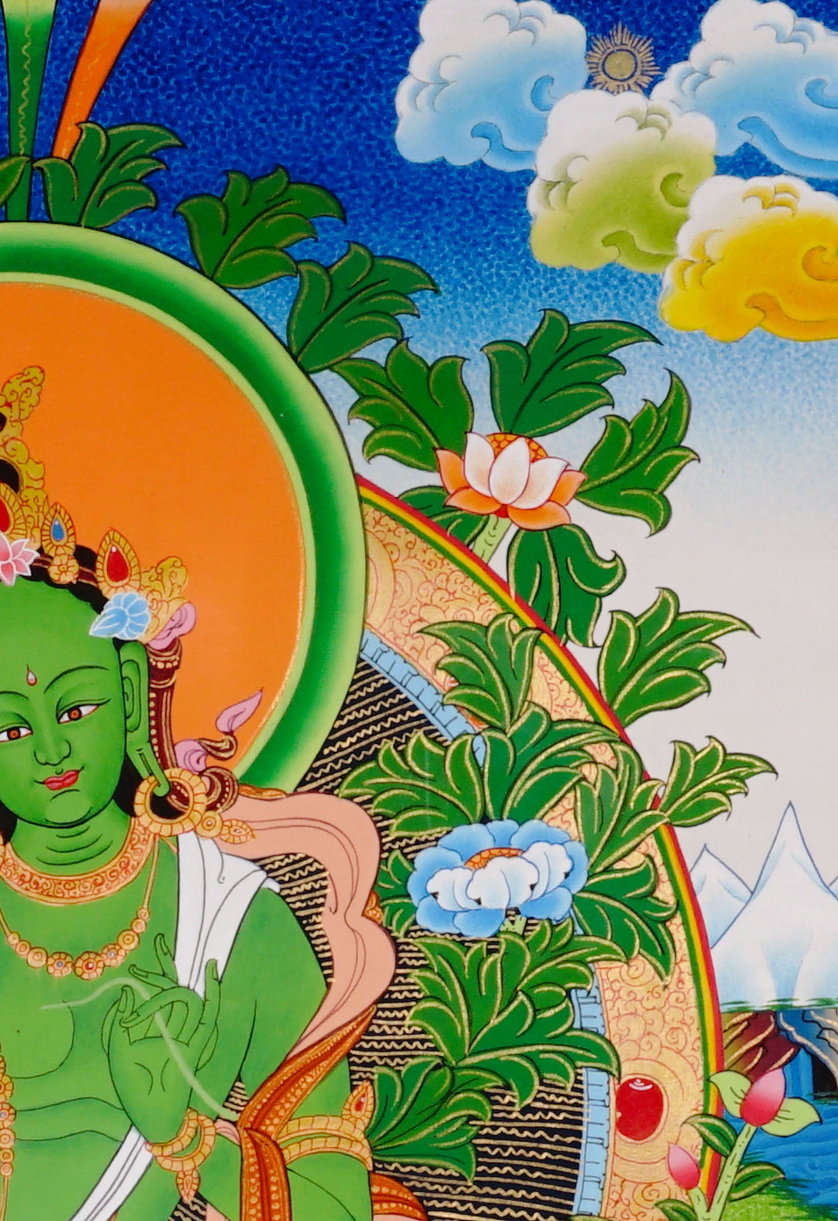 Sacred Green Tara thangka symbolizing compassion and protection