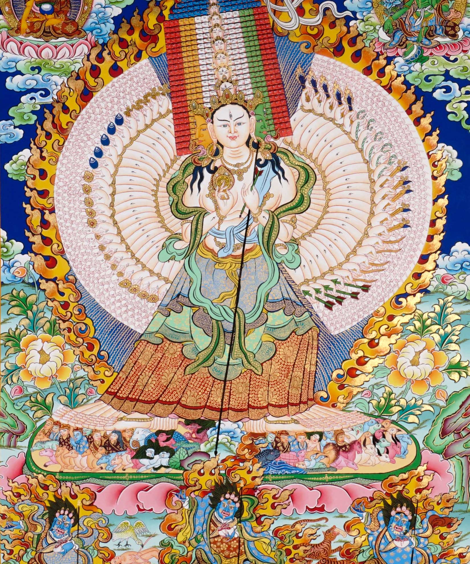 Himalayan Dhukkar painting with fiery halo and lotus motifs