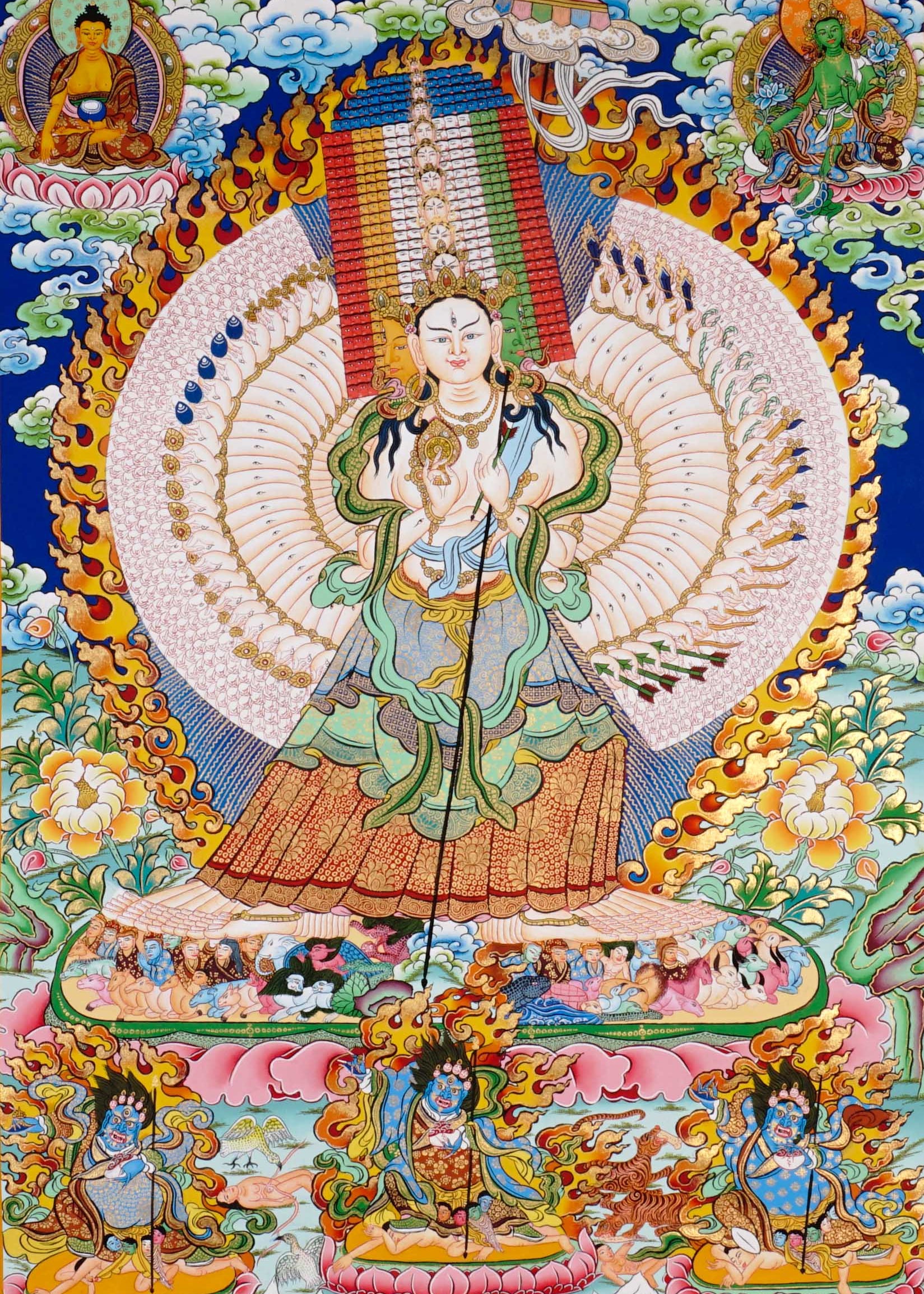 Himalayan Dhukkar painting with fiery halo and lotus motifs