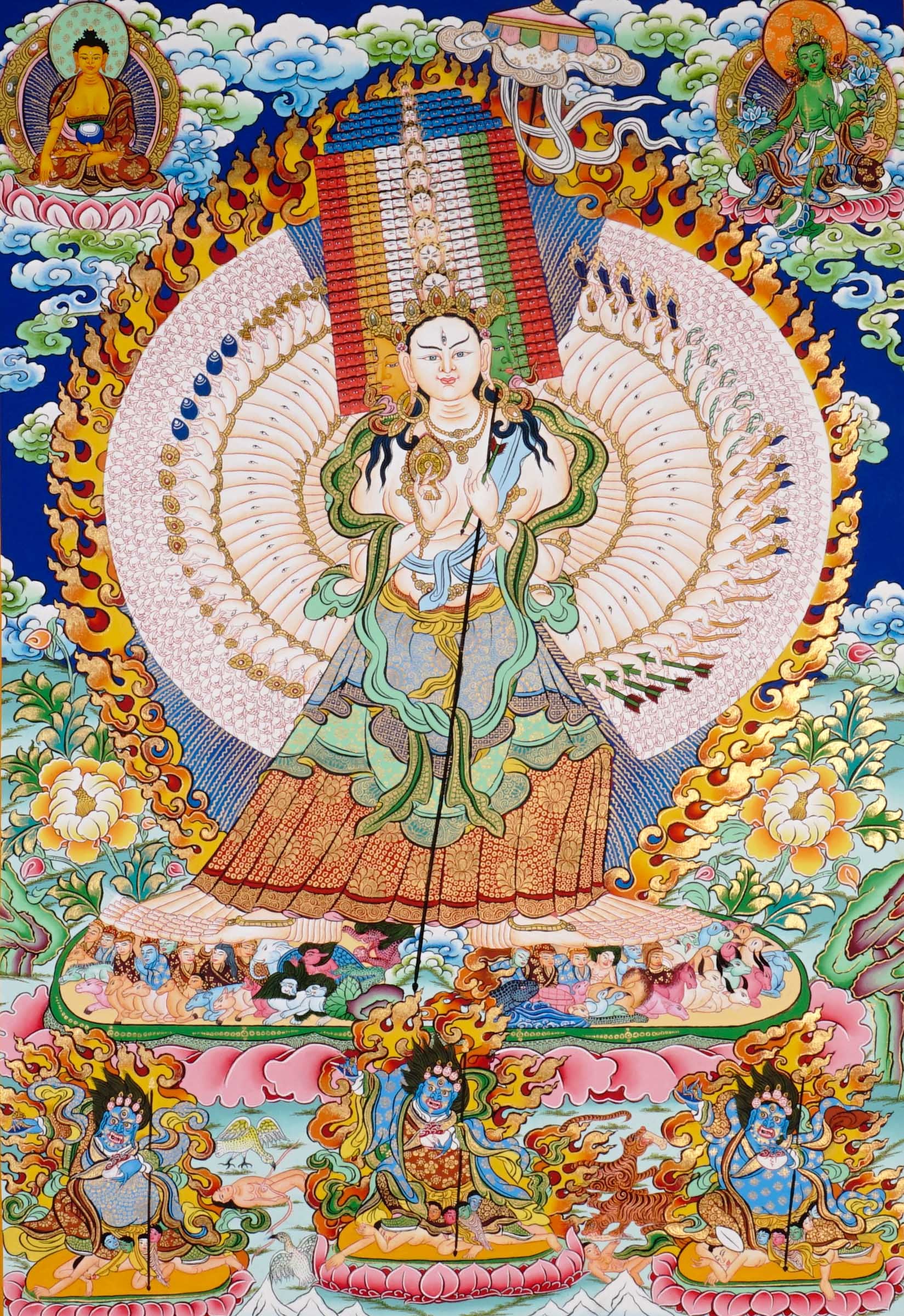 Himalayan Dhukkar painting with fiery halo and lotus motifs