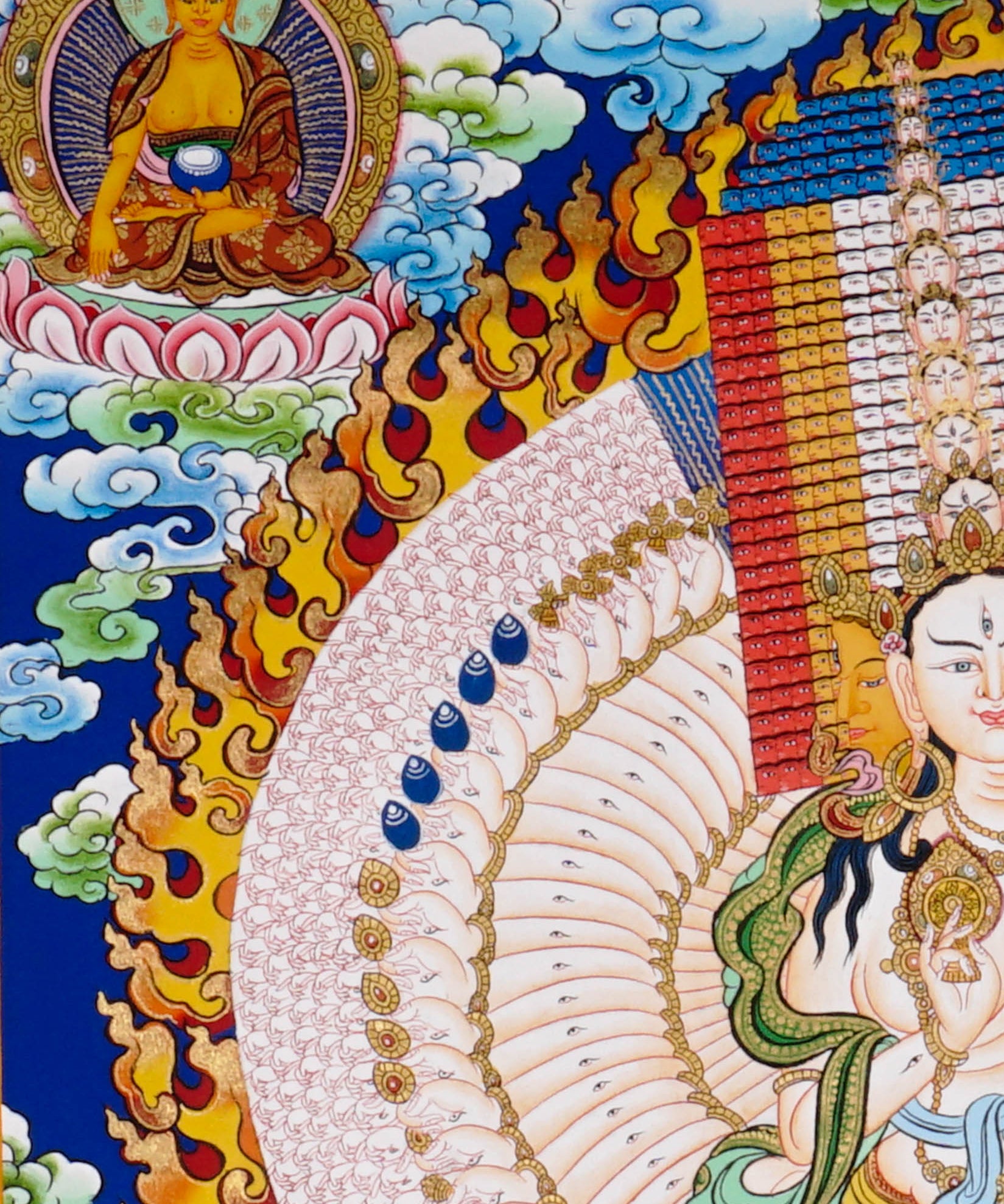 Himalayan Dhukkar painting with fiery halo and lotus motifs