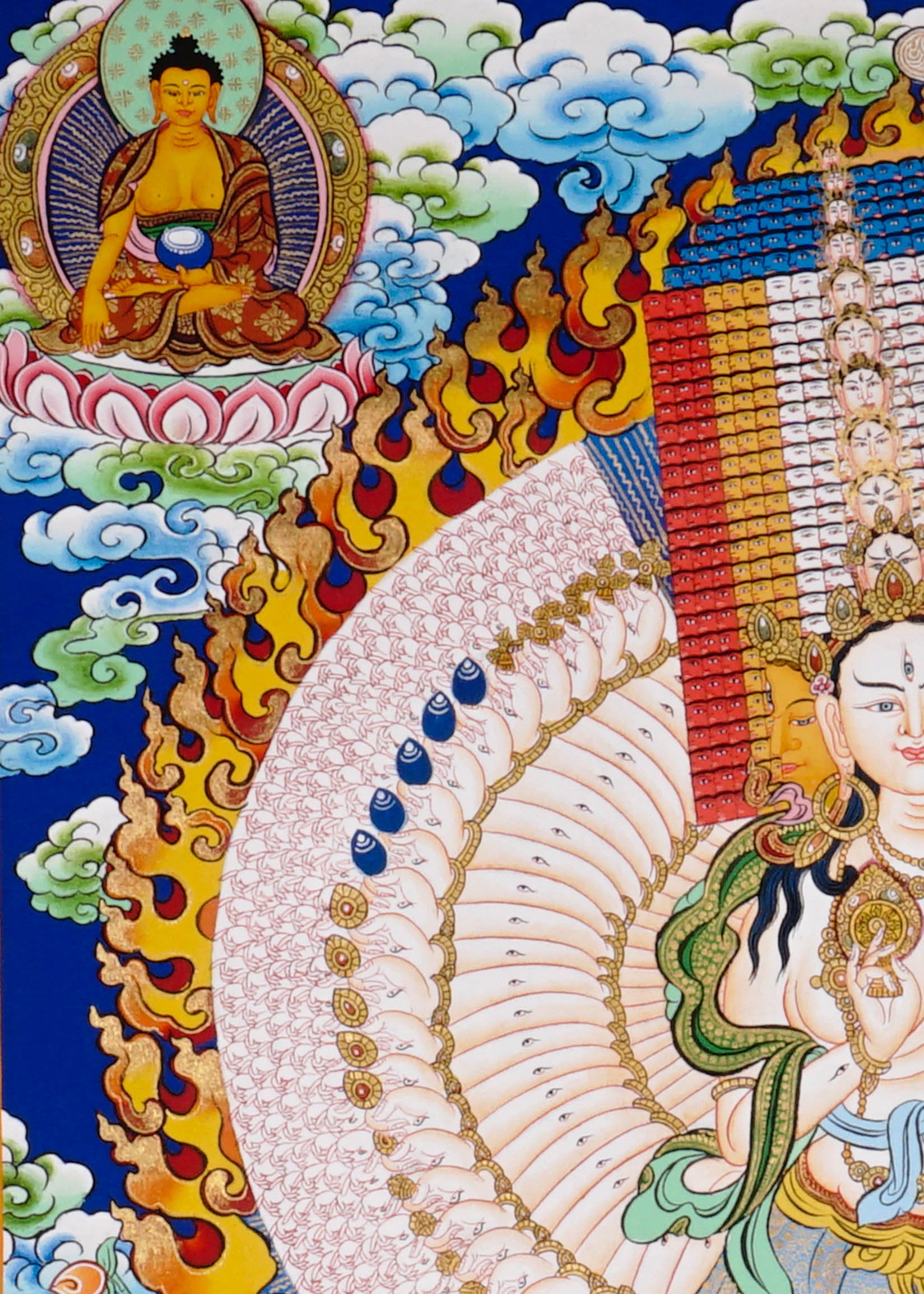 Himalayan Dhukkar painting with fiery halo and lotus motifs