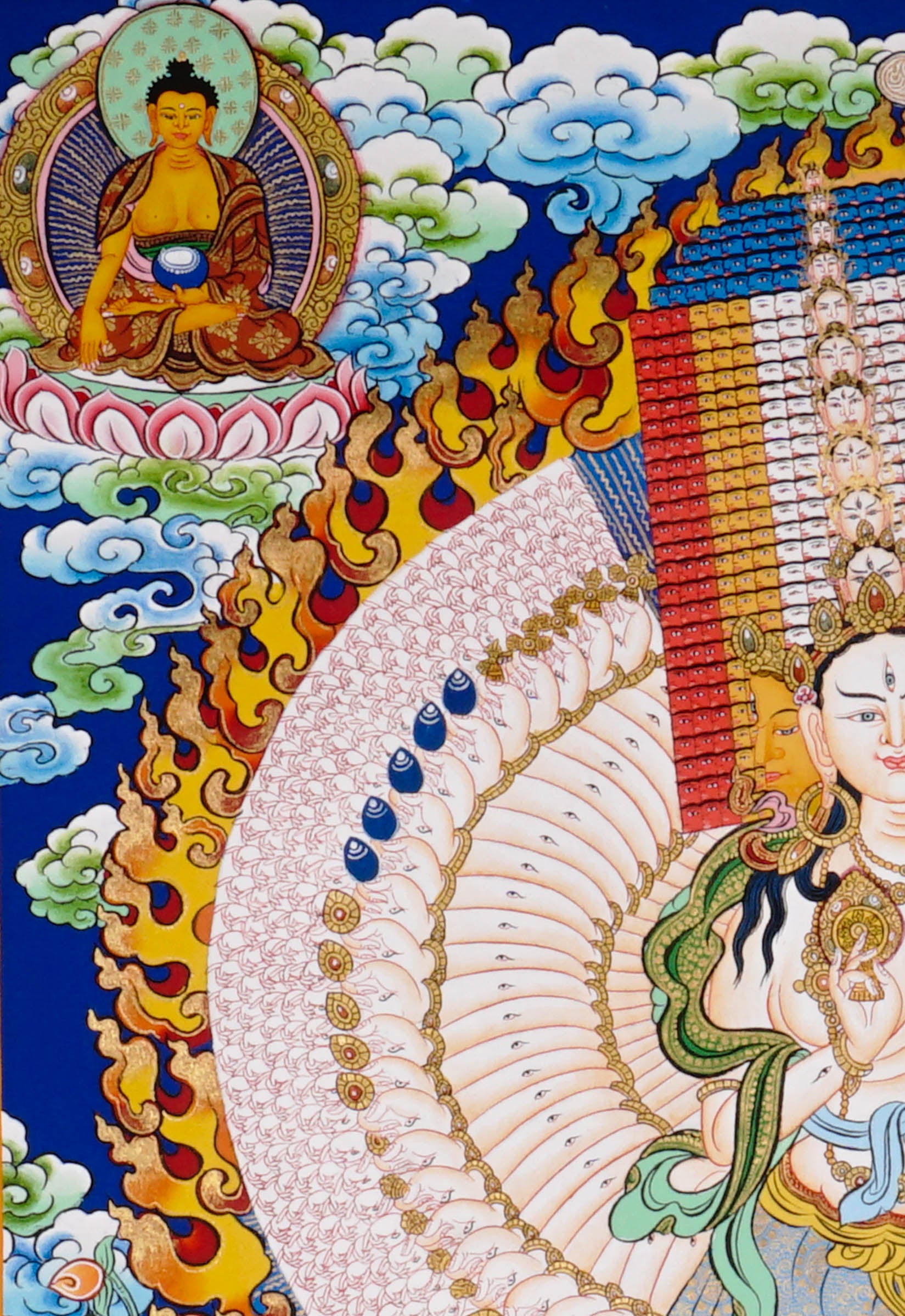 Himalayan Dhukkar painting with fiery halo and lotus motifs