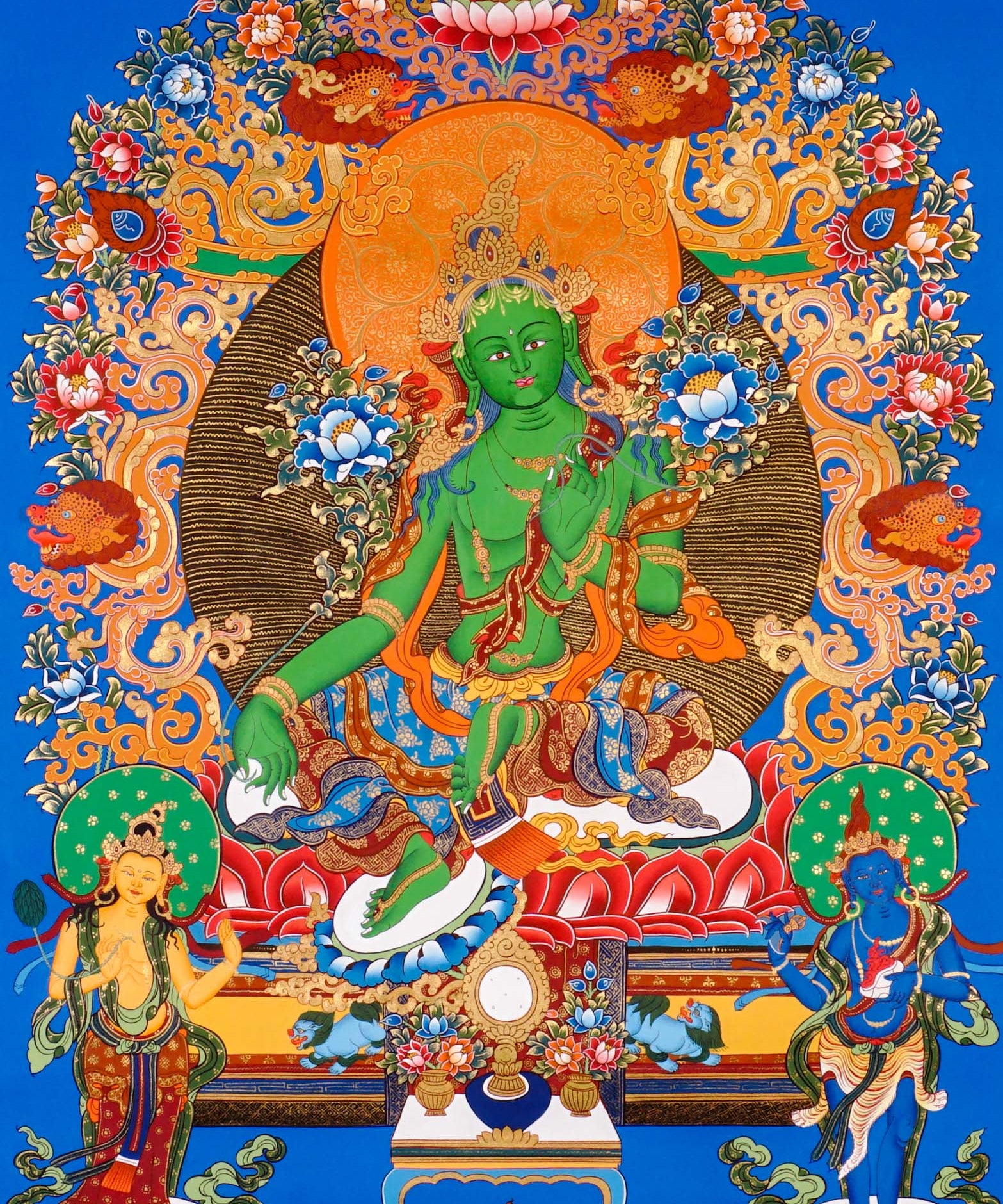 Sacred Green Tara thangka symbolizing compassion and protection