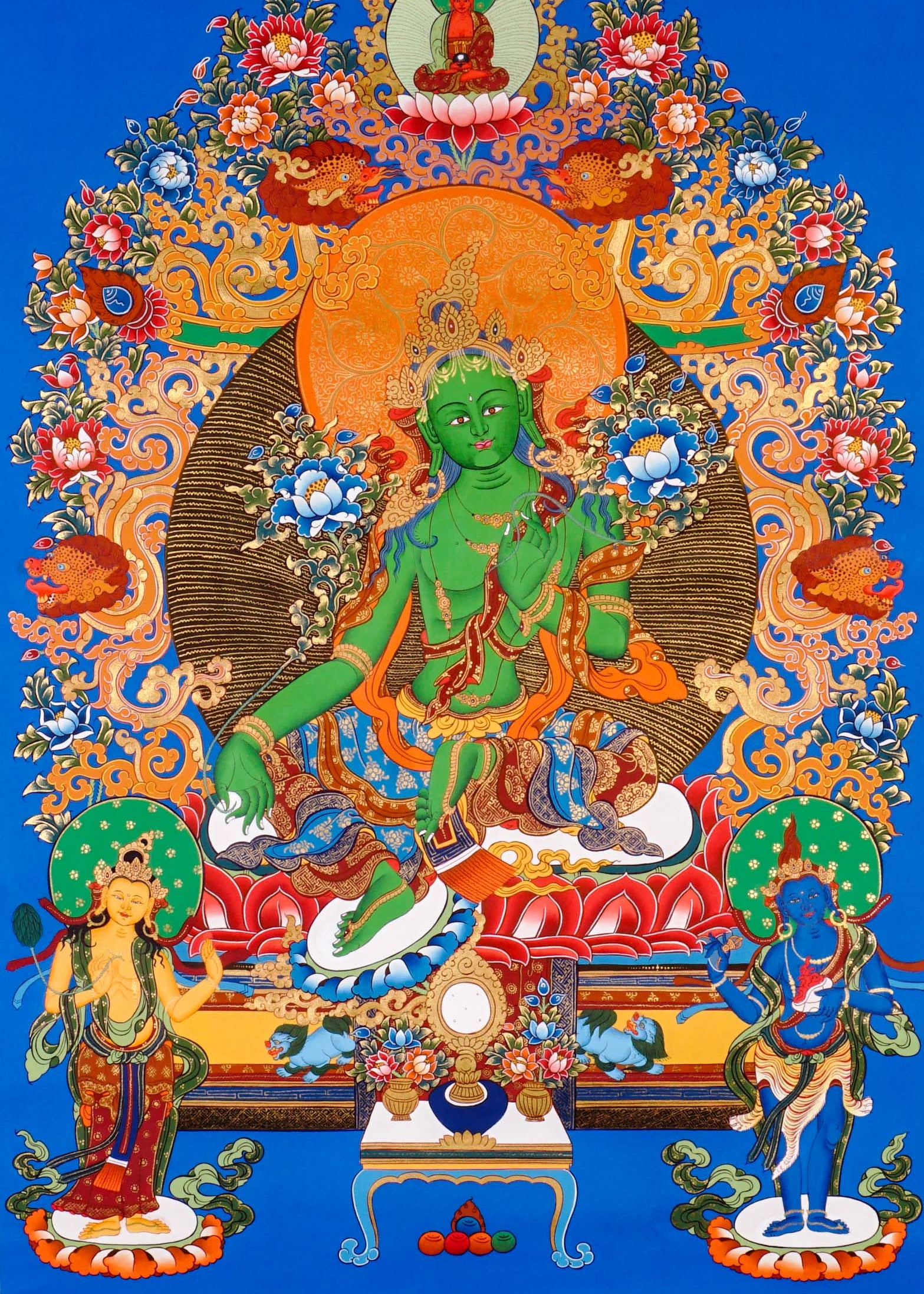 Sacred Green Tara thangka symbolizing compassion and protection
