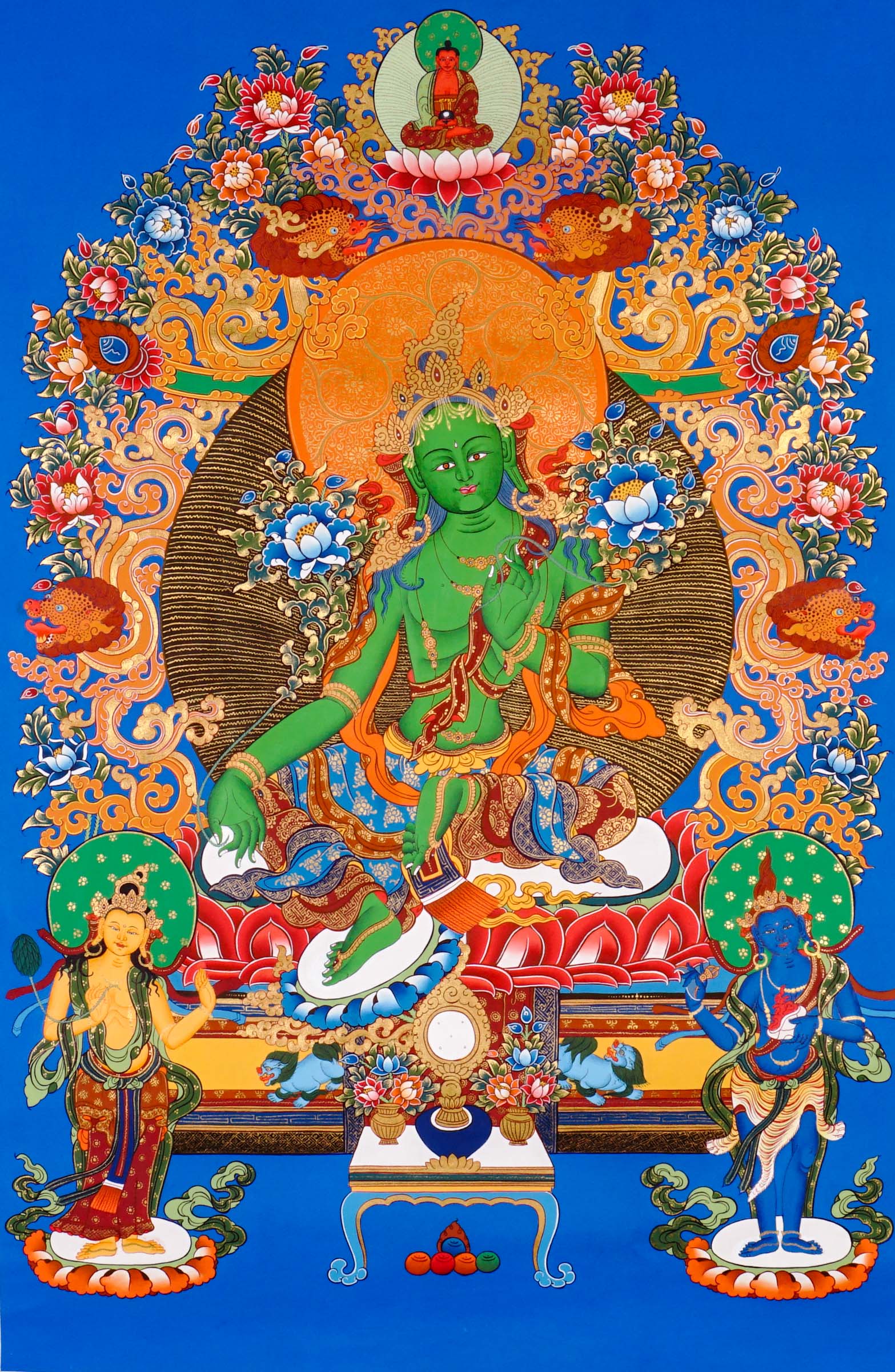 Sacred Green Tara thangka symbolizing compassion and protection
