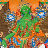 Sacred Green Tara thangka symbolizing compassion and protection