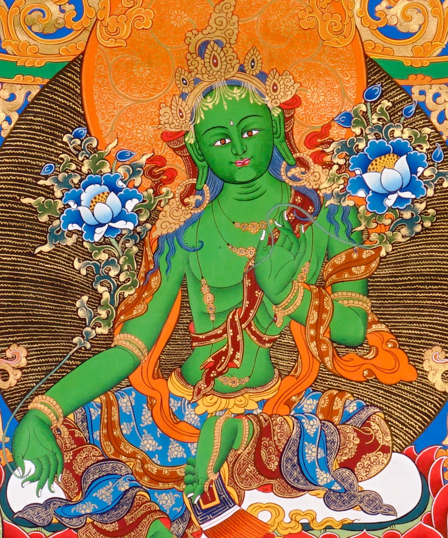 Sacred Green Tara thangka symbolizing compassion and protection