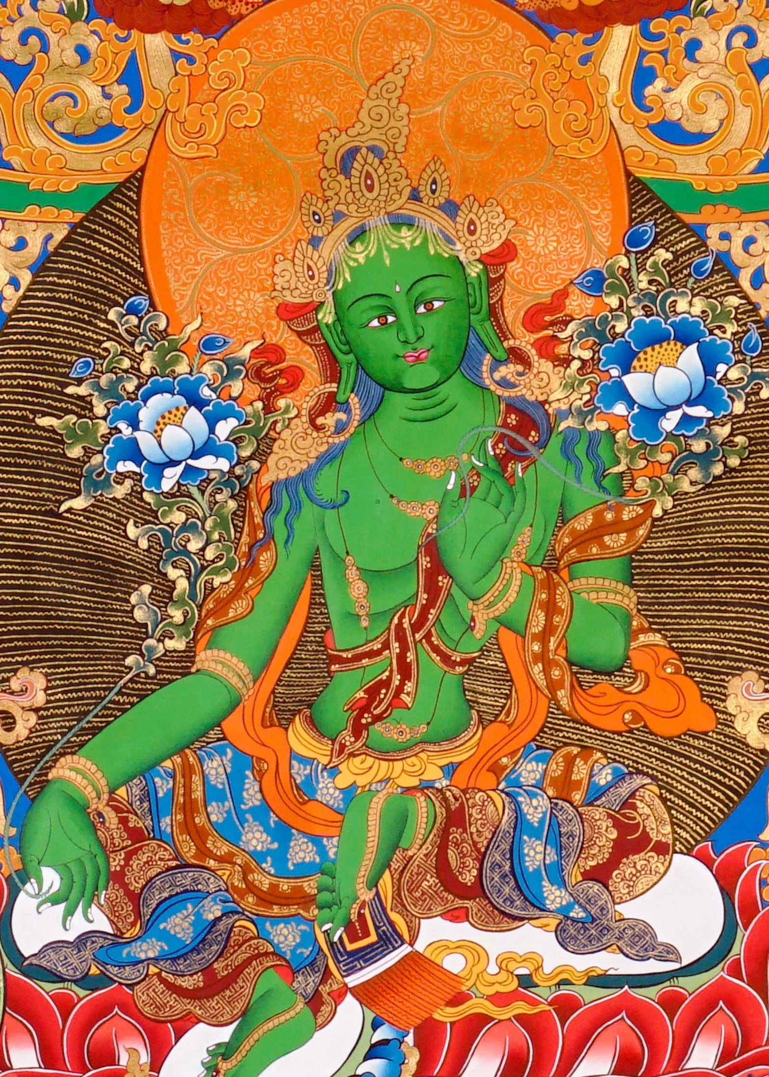 Sacred Green Tara thangka symbolizing compassion and protection